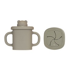 MODU'I BLUEMAMA 矽膠水杯 350ml+泰迪熊方形壺嘴杯蓋+零食杯蓋組, 米色, 1組