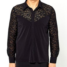 dancedome 前V領上部網紗開襟長袖T恤 MDT3600, 黑玫瑰