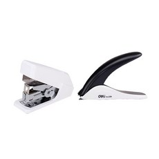 deLi 光面簡易訂書機33號E0466+手持式針機隨機出貨E0236, 白色的, 1套