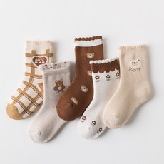 꼼지 여아용 S파일 모카나이스D11 도톰 보온 방한양말 5족 세트