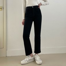 Planday 女款隱藏鬆緊帶半喇叭深黑色牛仔褲
