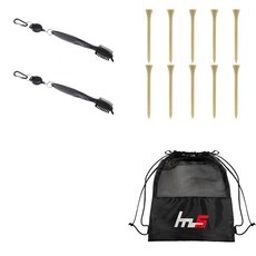 NAYASTYLE 高爾夫球桿頭清潔器 灰色 2入 + 木質高爾夫加長球Tee 10入 + 收納袋組合 GFYP-10-3 + 182-4PU, 灰色(清潔器), 木質(球Tee), 13個