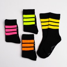 wesocks&papamom 童款彩色線條黑長襪 4雙入