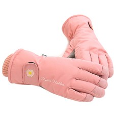 Eldua 女士粉色花朵滑雪手套雙手套組, 粉色的