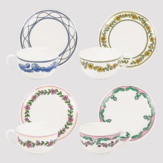 Poppy From Flower 茶杯4款 + 杯墊4款, 櫻草花 + 天竺葵 + 水仙花 + 繡球花, 1套