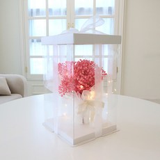 모리앤 생화 위드유 안개 프리저브드 조명 꽃다발 + 선물박스 세트, 1개