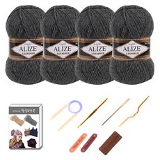 alize 針織圍巾披肩 紗線球4球 DIY套組, 182深灰色, 1組