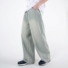 韓國 UMM 男士氣球版型按扣寬版水洗丹寧褲 LJ_P143_음_M