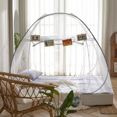 拱形一鍵式床上帳篷型蚊帳 + 貼紙3入, 現代灰(蚊帳), 隨機出貨(貼紙)