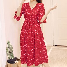 孕婦雪紡小碎花長袖連身裙 Day353