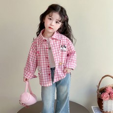 Starbean 女童印花休閒格紋長袖襯衫