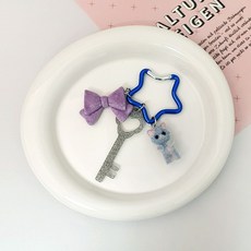 리본 얼룩냥 키링, 퍼플, 1개