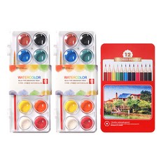 2Youngdesign 粉餅水彩 12色 2入+12色彩色鉛筆 隨機出貨, 1套, 12 種顏色