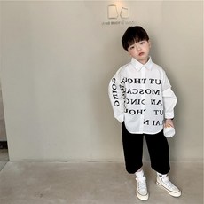 ORANGEDAMOM 男童黑色字母印花白襯衫