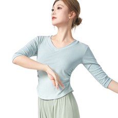 Hotdaysome 舞蹈運動V領T恤 中款, 水藍色