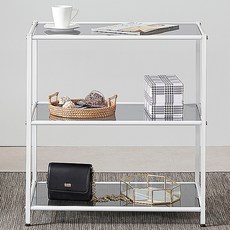 Tres Belle 鐵製玻璃模組層架 3層 E6040, 藍黑色(玻璃板) + 白色(框架)