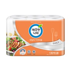 KleanNara 可綠納樂 捲筒廚房紙巾 每日 Daily 100%天然紙漿 適用於各種烹飪 130枚 6捲, 1袋