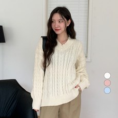 Better Sweet 女款V領麻花寬鬆針織衫