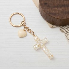 모듀니크 은은한 자개 십자가 키링 5 x 3 cm