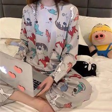 Cozitory 女性彩虹貓長袖睡衣套裝