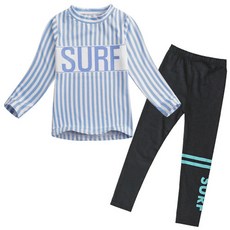 GOING KIDS 童款條紋防曬泳衣+緊身長泳褲組