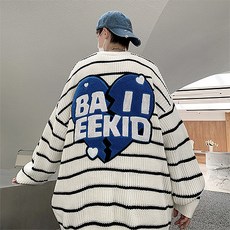 男士PDS時尚潮流大愛心刺繡條紋針織衫