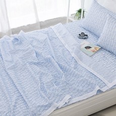 樹葉印花人造絲夏季薄被, 藍色