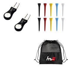 NAYASTYLE 高爾夫果嶺叉修補器 2入 + 塑膠高爾夫標準球梯 10入 + 收納袋組合, GFYP-38-2+167-2PU