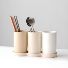 Kamome Kitchen 奶油色系三分隔陶瓷餐具筒組, 1套, 奶油色