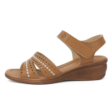J SHOE 女款牛皮Rainsome超輕量魔鬼氈厚底涼鞋 4.5cm, 230, 駝色