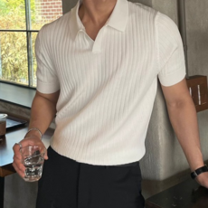 마켓에이 남성용 커스 라인 카라 반팔 니트 T25SS3-A1801