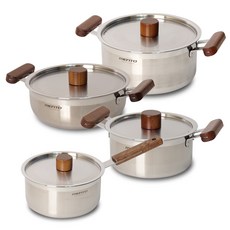 Kitchen-Art 電磁爐適用Mento系列不鏽鋼鍋具 4入組, 混色, 18cm單柄湯鍋(附鍋蓋)+16cm雙耳湯鍋(附鍋蓋)+20cm雙耳湯鍋(附鍋蓋)+24cm雙耳淺湯鍋(附鍋蓋), 1組