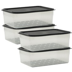 SAENGHWALEN 柔軟PP冷凍專用密封保鮮盒 黑色, 2000ml, 4個