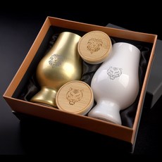 글렌캐런 황금사자 백호 각인 글래스 2p + 우드캡 2p 프리미엄 선물세트, 1세트