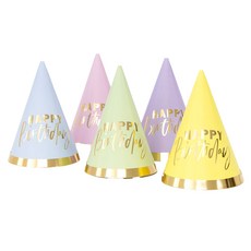 joyparty 馬卡龍色生日尖帽5件組, 3套, 混色