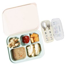 iBYEOL Friends 矽膠吸盤式餐盤+可愛不鏽鋼湯匙+叉子+收納盒組, 薄荷, 1組