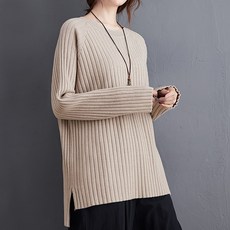 페이릿 여성용 루즈핏 빈티지 골지 니트 티셔츠