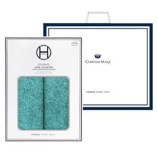 松月毛巾 素色 答謝紀念 飯店毛巾 200g 竹纖維 2入禮盒組 + 提袋, 1套, 藍綠色