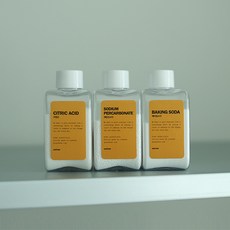 가루소분 베이킹소다 욕실정리 용기 300ml x 3p + 라벨 3종 세트, 투명(용기), 옐로우(라벨), 1세트