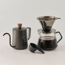 빈플러스 핸드드립 올인원 세트 블랙, 1세트, 스텐 드리퍼 1~4인용 + 플리츠 서버 600ml + 스텐 드립포트 600ml + 12g PP 계량스푼