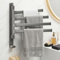 Souplace 免鑽孔簡約旋轉式4層毛巾架 S261-0409G4, 灰色, 1個