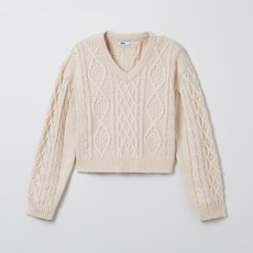 스파오 여성용 아란 케이블 브이넥 스웨터 SPKWE4TG40