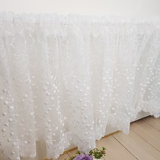 荷葉邊廚房短簾 300, 蕾絲花朵 白色