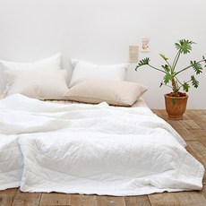 Nubile 方格可水洗60支高密度純棉薄墊, 白色