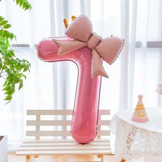 피앤비유니티 리본풍선 숫자7 + 모자 세트, 01 핑크(7), 1세트