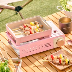 러브앤라이프밸런스 포니 미니 구이바다 올인원 스토브 캠핑버너, 핑크, 1개