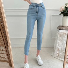 소이다 여성용 하이웨스트 벨트라인 8부스키니 청바지