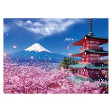 KMELLIE 畫框式 3D 櫻花彼端的富士山 圓鑽 DIY 鑽石畫 50 x 40 cm, 混合色, 1個