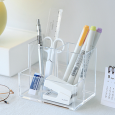 코레시스 다용도 연필꽂이 책상 오거나이저, 투명화이트, 1개