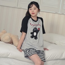 CocoDream 青少年女學生蘋果貓咪短袖短褲居家服上下套裝